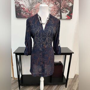 Preston & York Women’s Top Blouse Size S V Neck Button Down 3/4 Roll Tab…